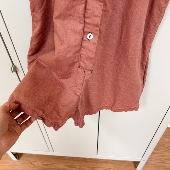 MABO Linen rust blend SS Woven Button Up Romper - sz 10/11 - red/brown one piece - Picture 5 of 13